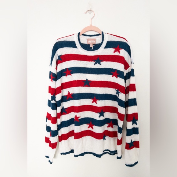 NWT Show Me Your MuMu Go To Sweater Red White Blue Star Spangled Size M - Picture 5 of 10